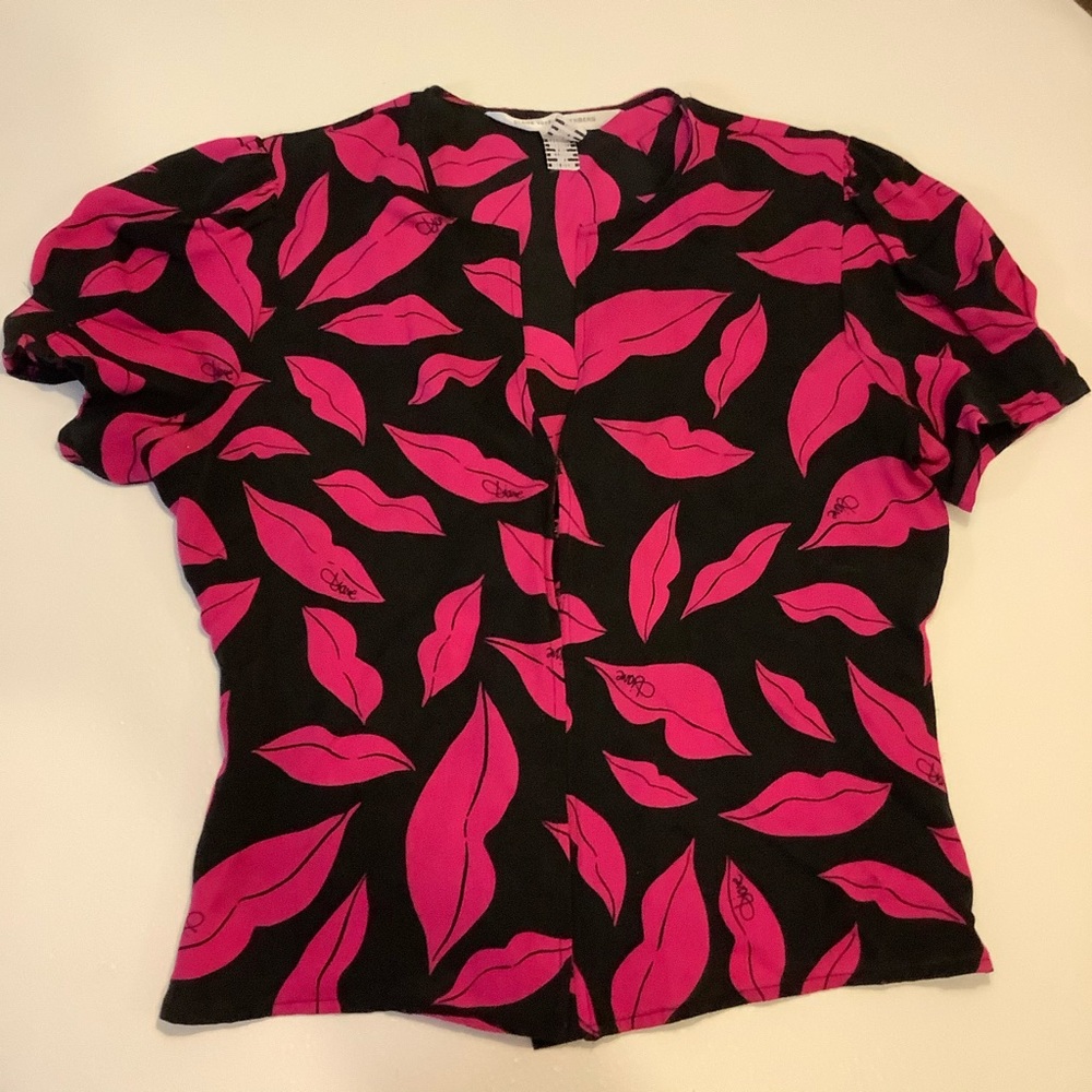 DVF Silk Pink Lips Blouse Top